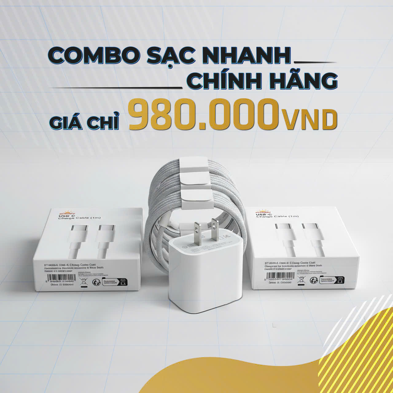 Compo 1 củ sạc +3 dây sạc chính hãng